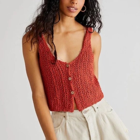 Free People Stanley Crochet Knit Tank in Rust/Iron We the Free Size XS - Picture 2 of 8